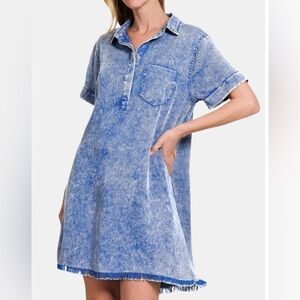 NEW Zenana Outfitters short sleeves shirt dress classic blue size large